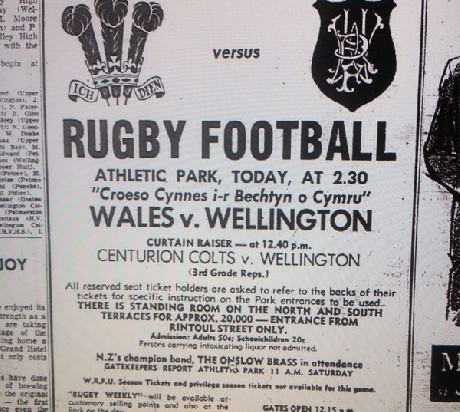  Wellington against international teams: versus Wales 1969